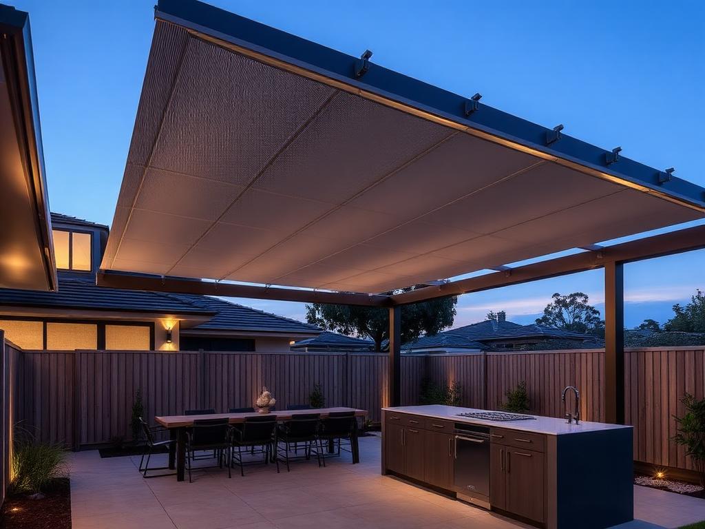 Motorised pergola with outdoor lounge