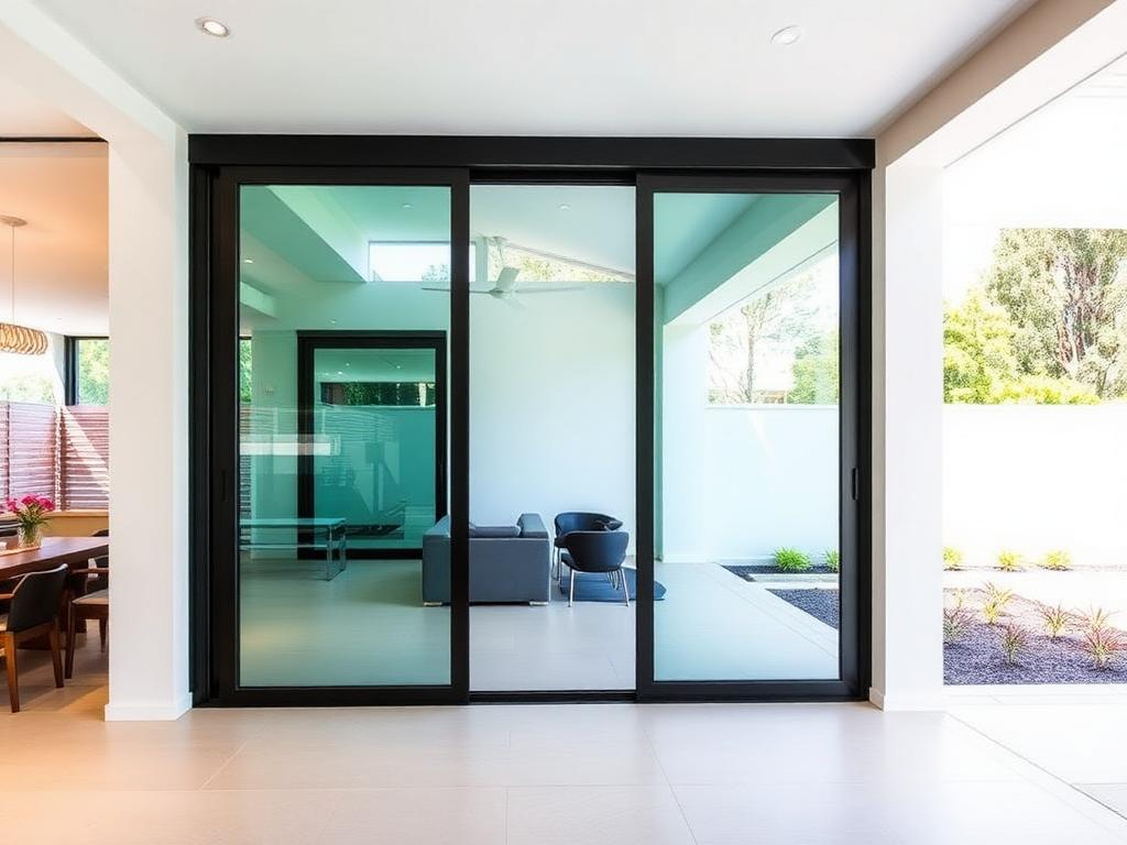 Folding glass doors enclosing a patio