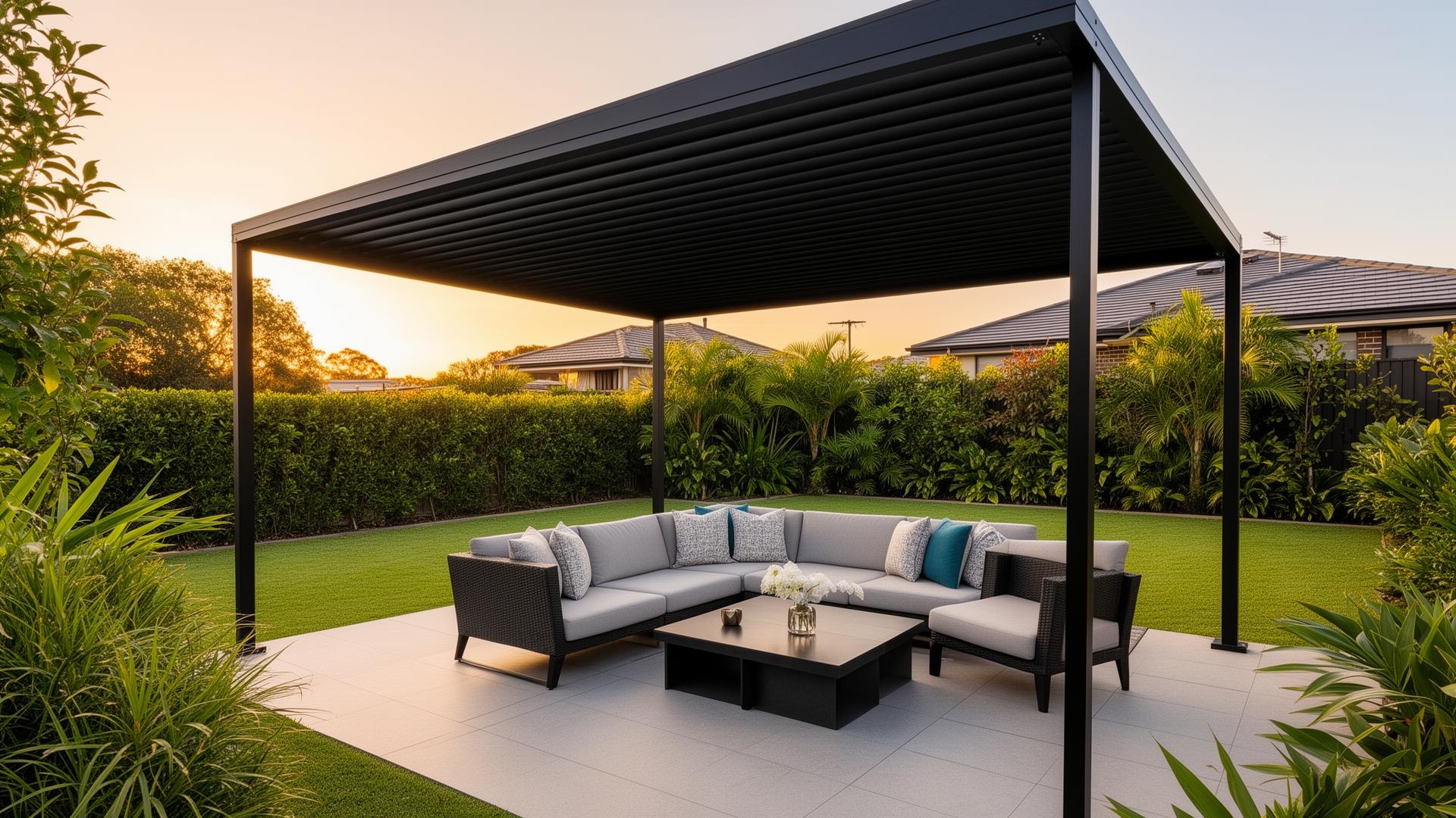 A completed louvred pergola by Pergolu